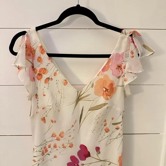 VINTAGE Y2K 90's 9/10 white ditzy floral flutter sleeve midi cottagecore dress - Picture 3 of 11